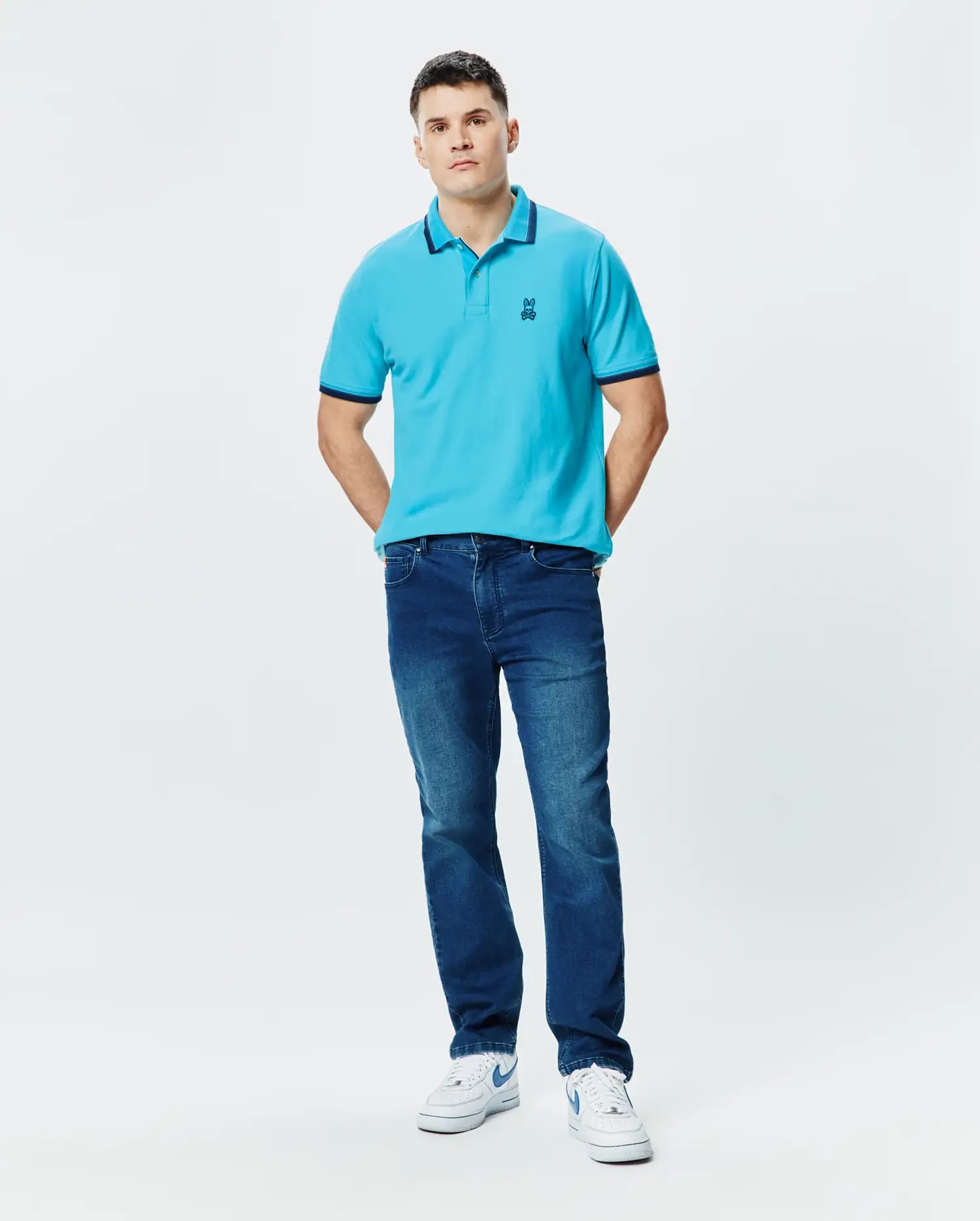 Psycho Bunny Men's Polos Holden Pique Polo uomo blu atoll cotone Pima