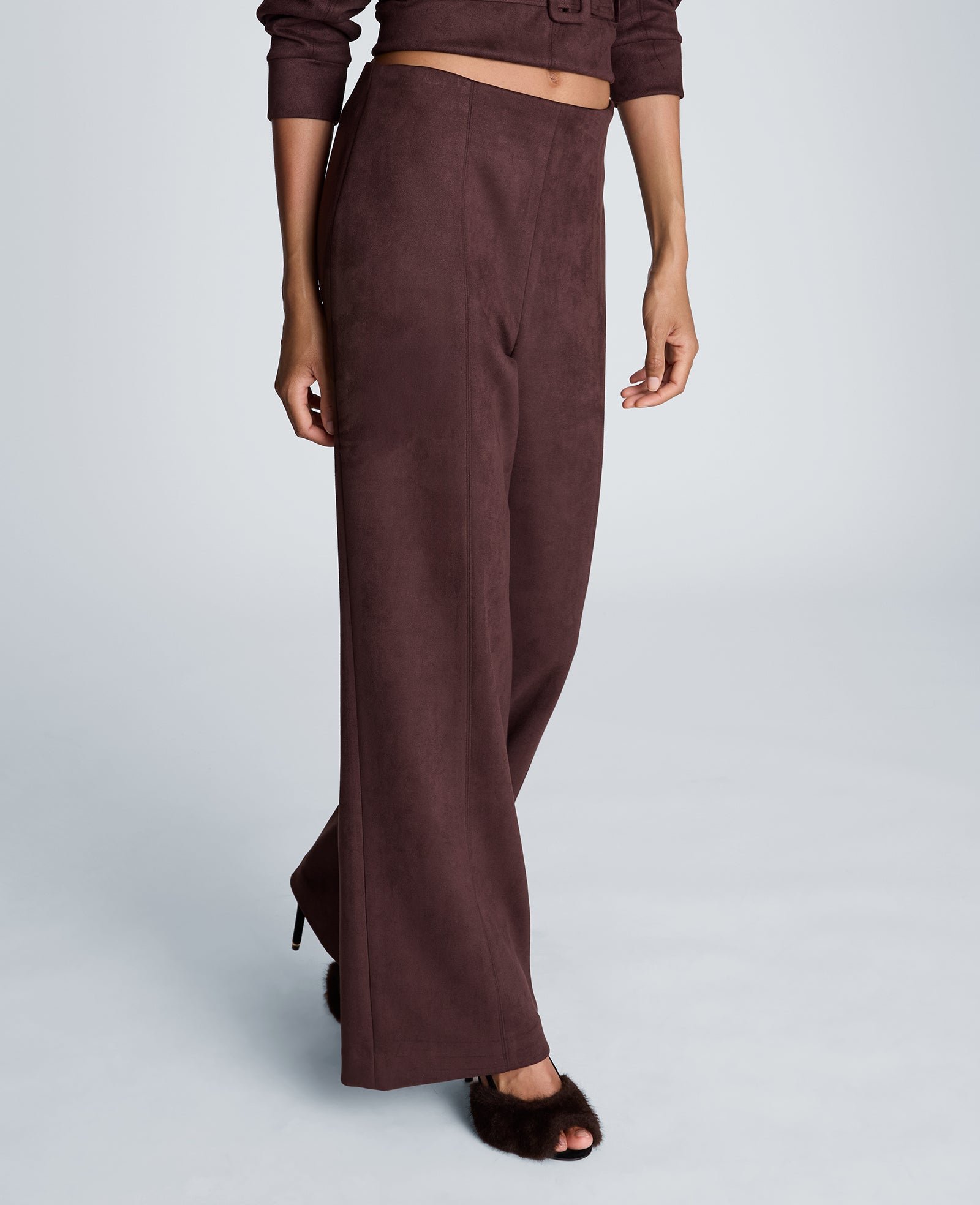 Kenneth Cole Reaction Clothing High Rise Pull On Wide Leg Hollywood Waist Pant pantaloni wide leg vita alta marrone