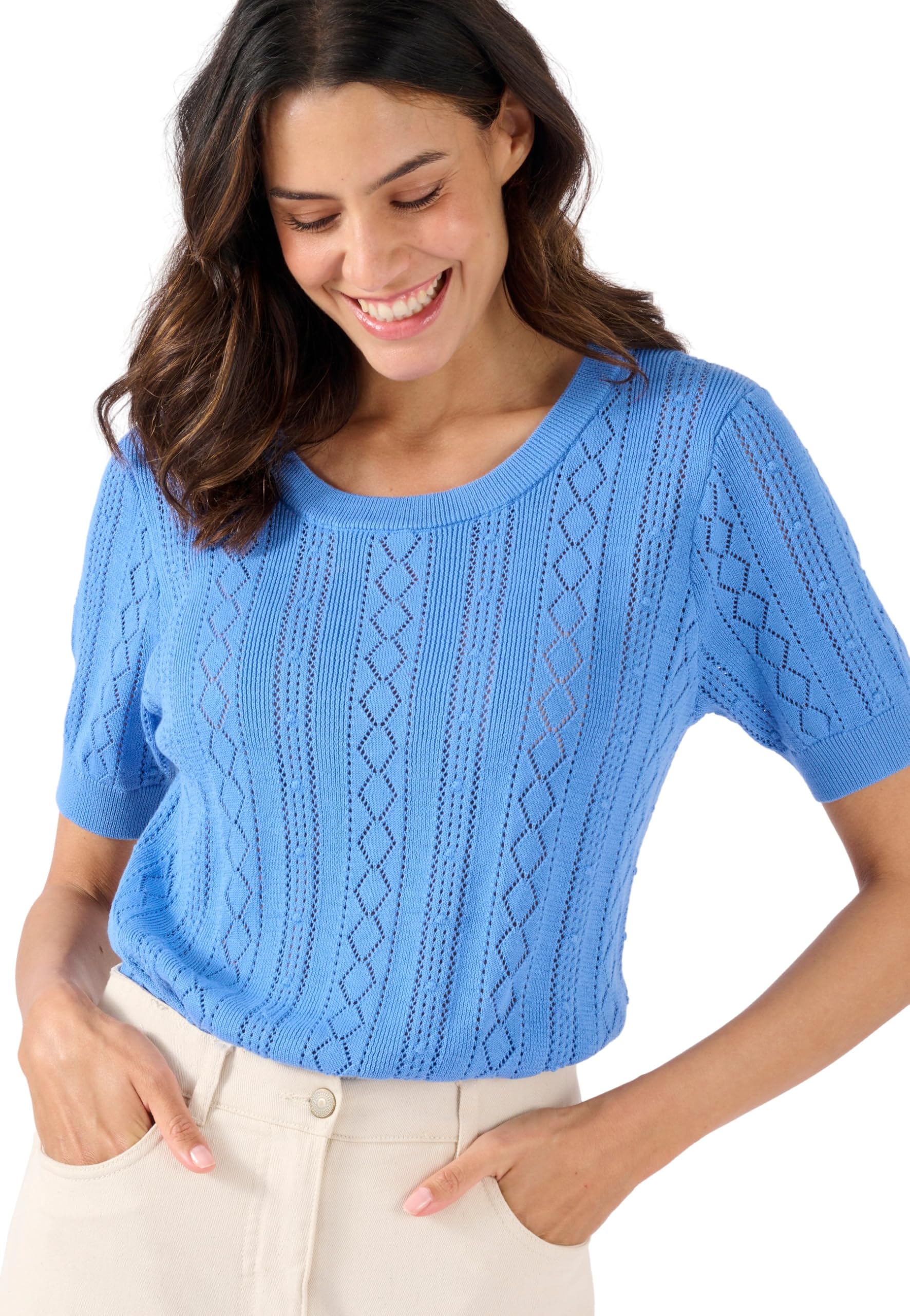 Damart Prêt-à-porter maglia traforata donna bianca 38-44 in cotone