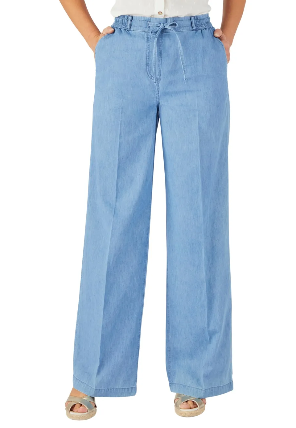 Damart Prêt-à-porter pantaloni larghi in chambray da donna blu denim medio
