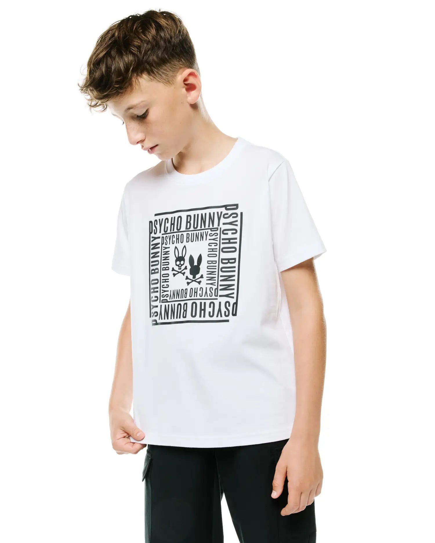 Psycho Bunny Kids Tees Raj Pima Graphic Tee t-shirt bambini bianca cotone Pima
