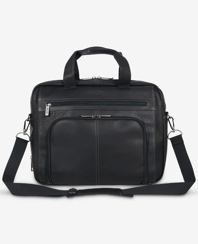 Kenneth Cole Reaction Bags Colombian Leather Top Zip Messenger Bag borsa nera in pelle