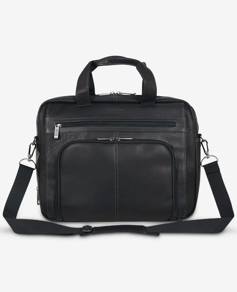 Kenneth Cole Reaction Bags Colombian Leather Top Zip Messenger Bag borsa nera in pelle