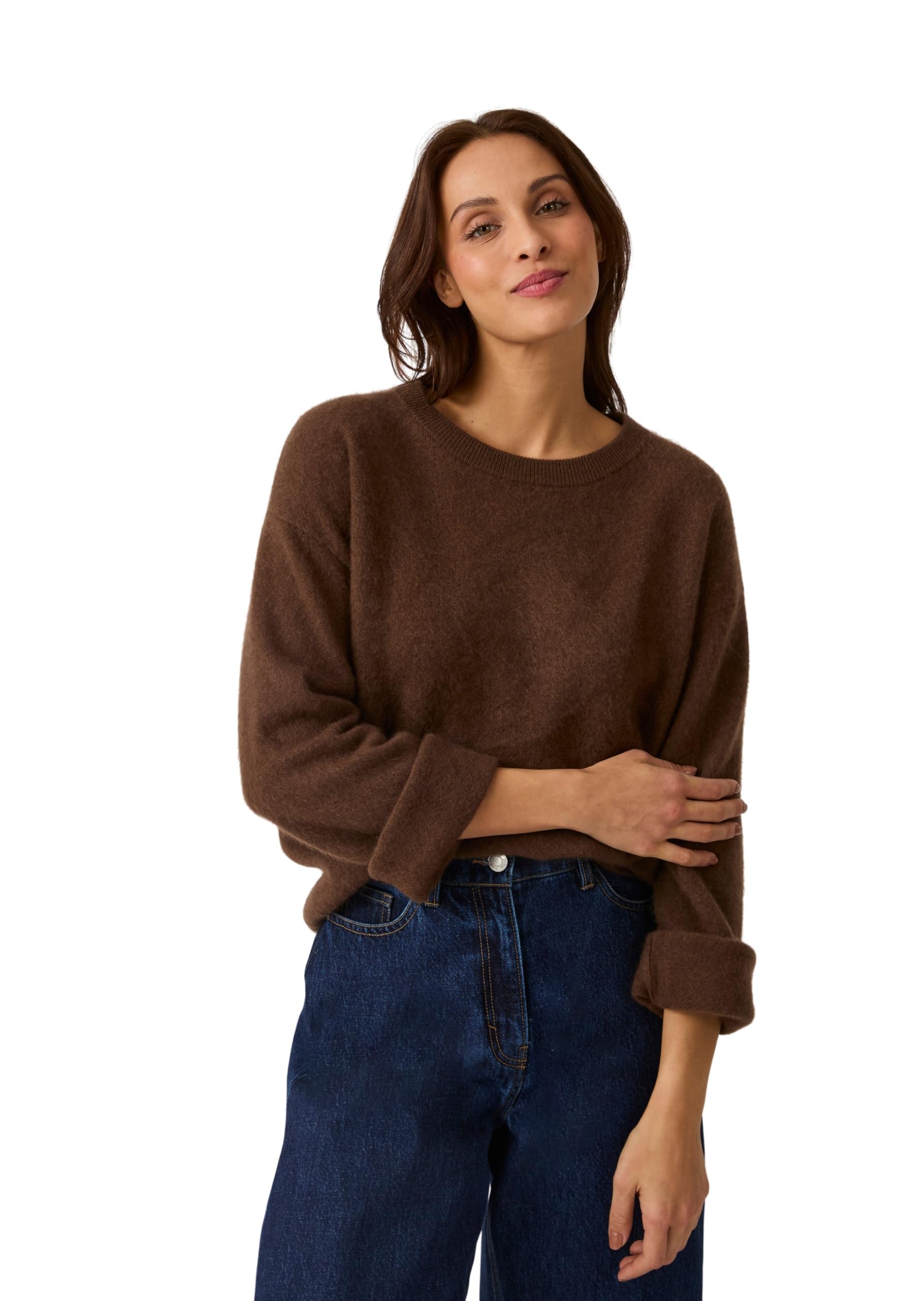 Damart Prêt-à-porter maglione donna lana spazzolata marrone cioccolato 50-52