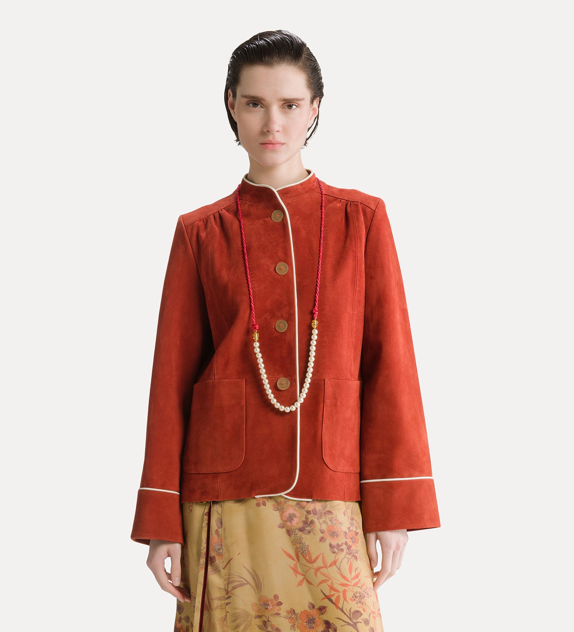 Forte giacche suede band collar jacket giacca curcuma in suede