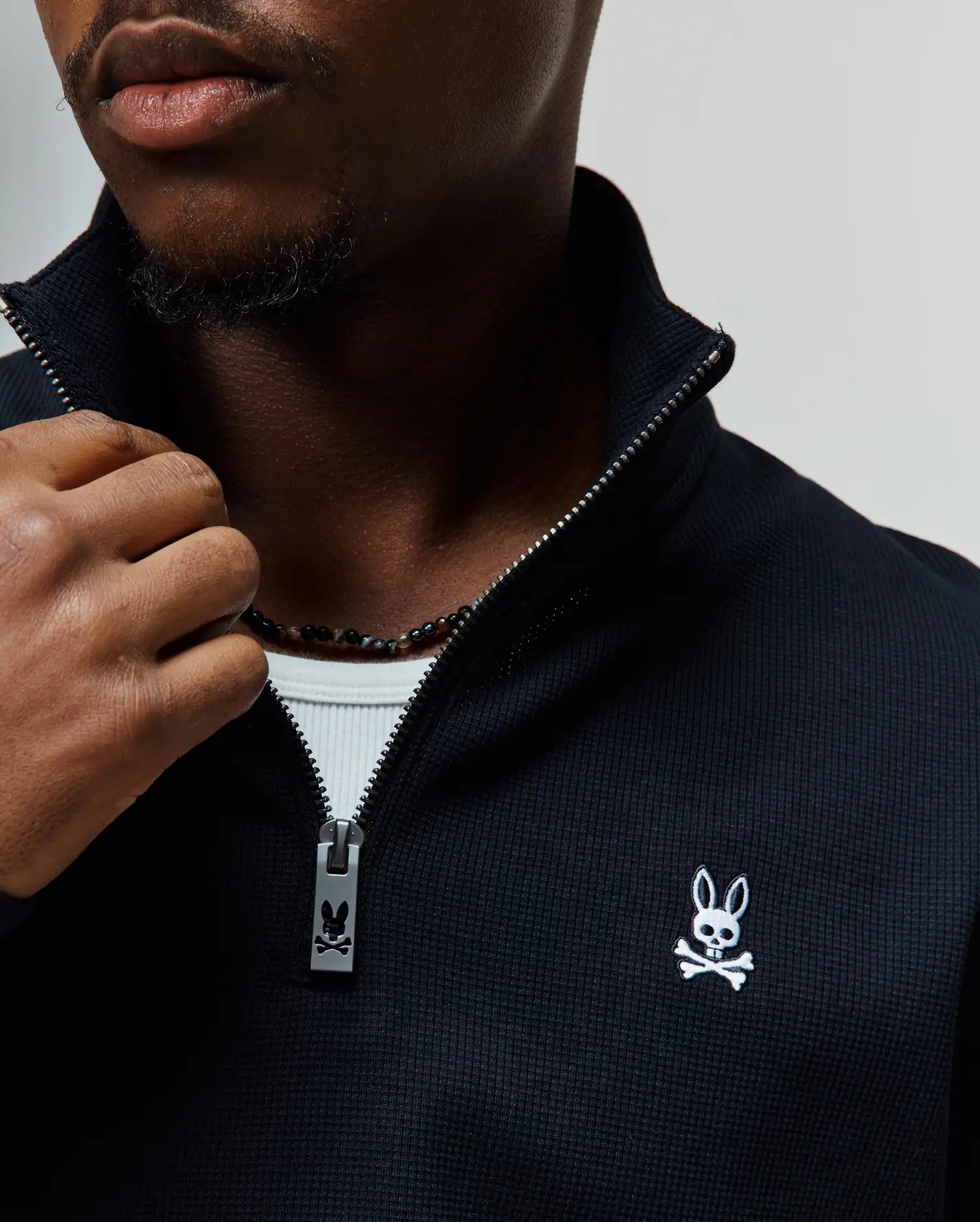 Psycho Bunny Men's Sweatshirts & Hoodies Maxton Waffle 1/4 Zip MT0500253 felpa nera waffle
