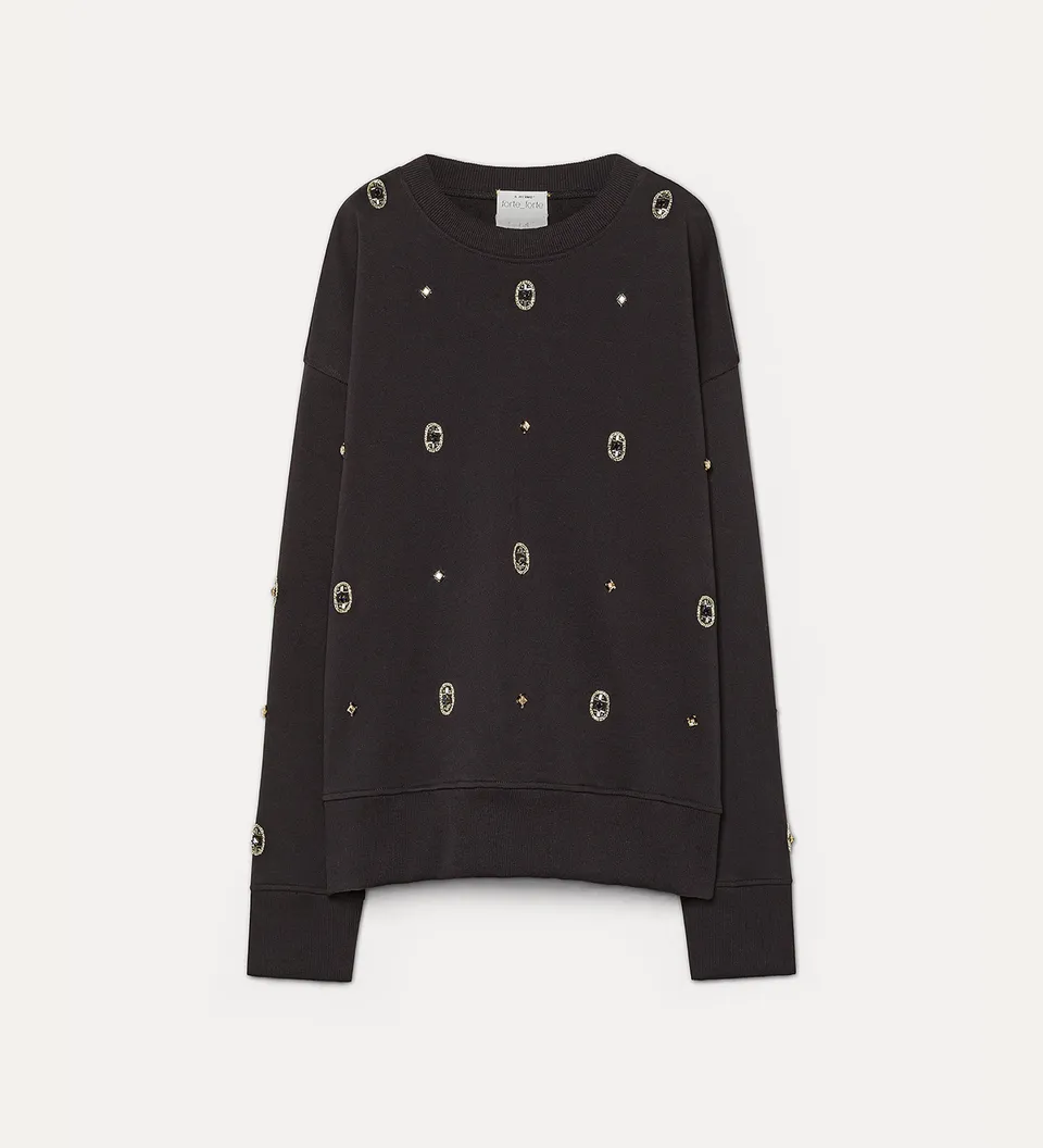 Forte top cotton crew-neck sweatshirt with “le club” embroidery felpa notte in cotone