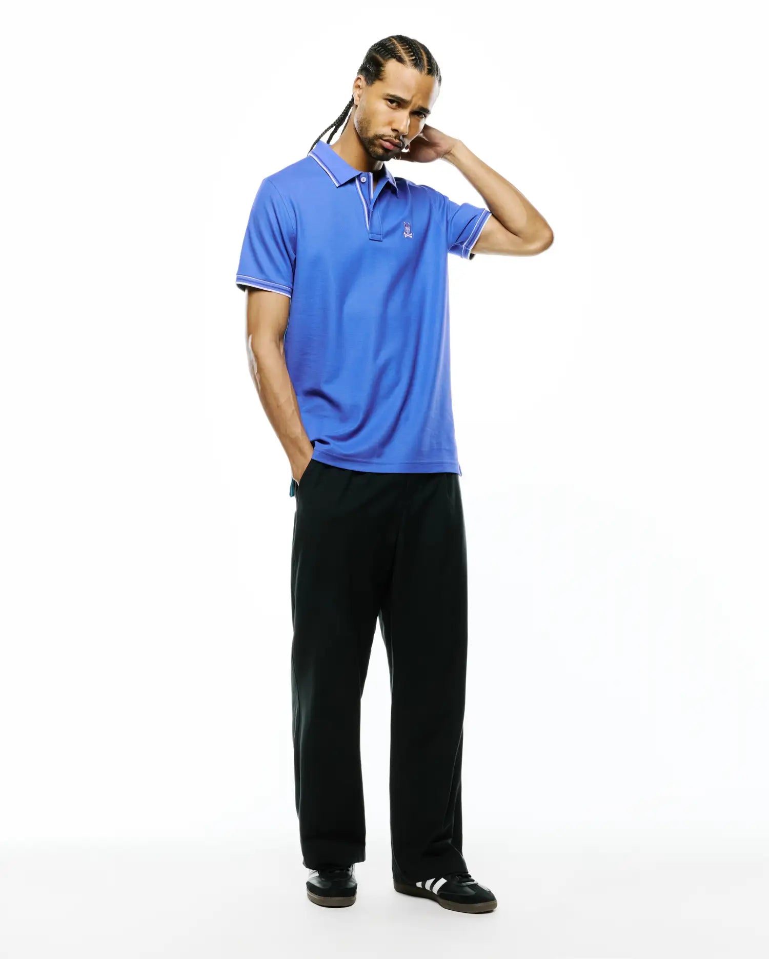 Psycho Bunny Men's Polos Atley Pima Pique Polo blu cotone Pima