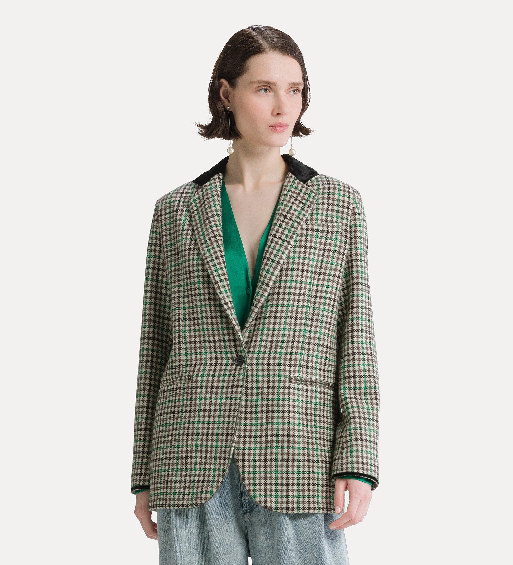 Forte giacche jacket with a british chequered pattern royal verde quadri lana