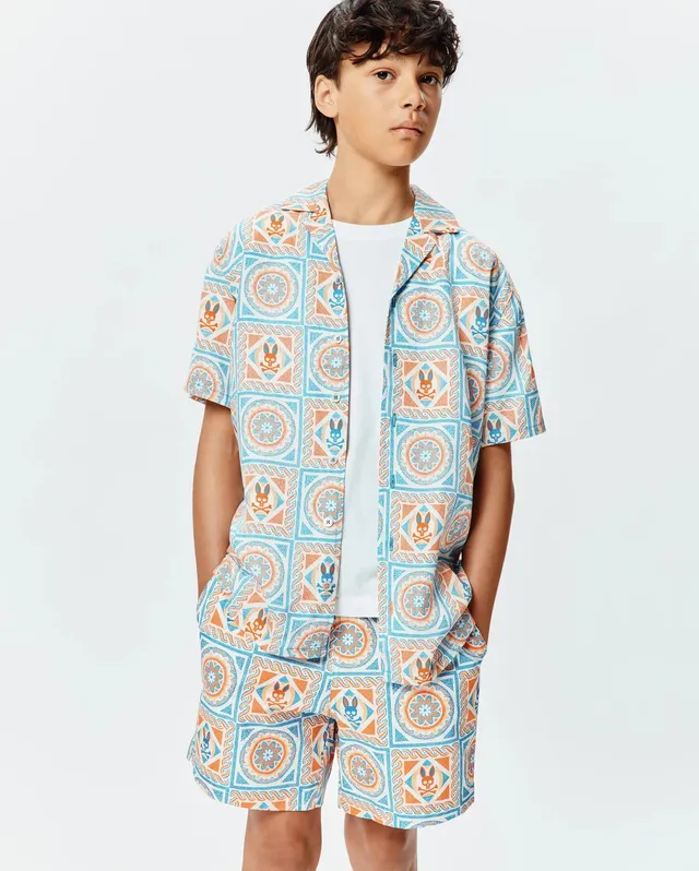 Psycho Bunny Kids Tees Frank Tencel Shirt camicia blu a maniche corte