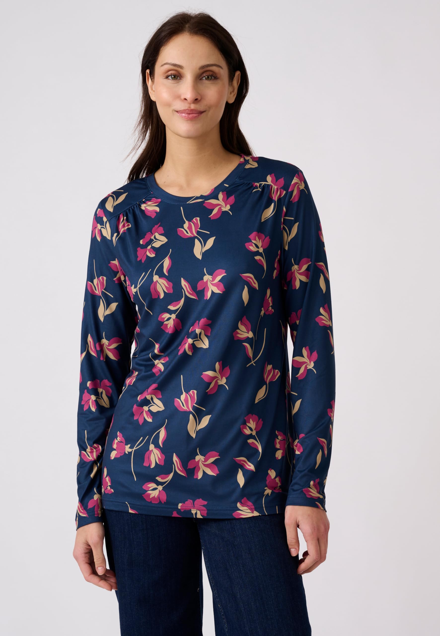 Damart Prêt-à-porter T-shirt Maglia Calda 38-40 blu a foglie