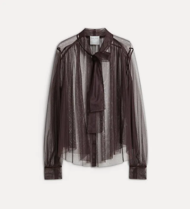 Forte camicie Camicia in tulle con fusciacca marrone