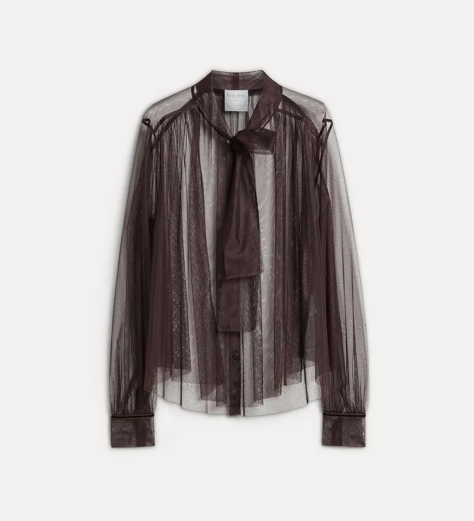 Forte camicie Camicia in tulle con fusciacca marrone