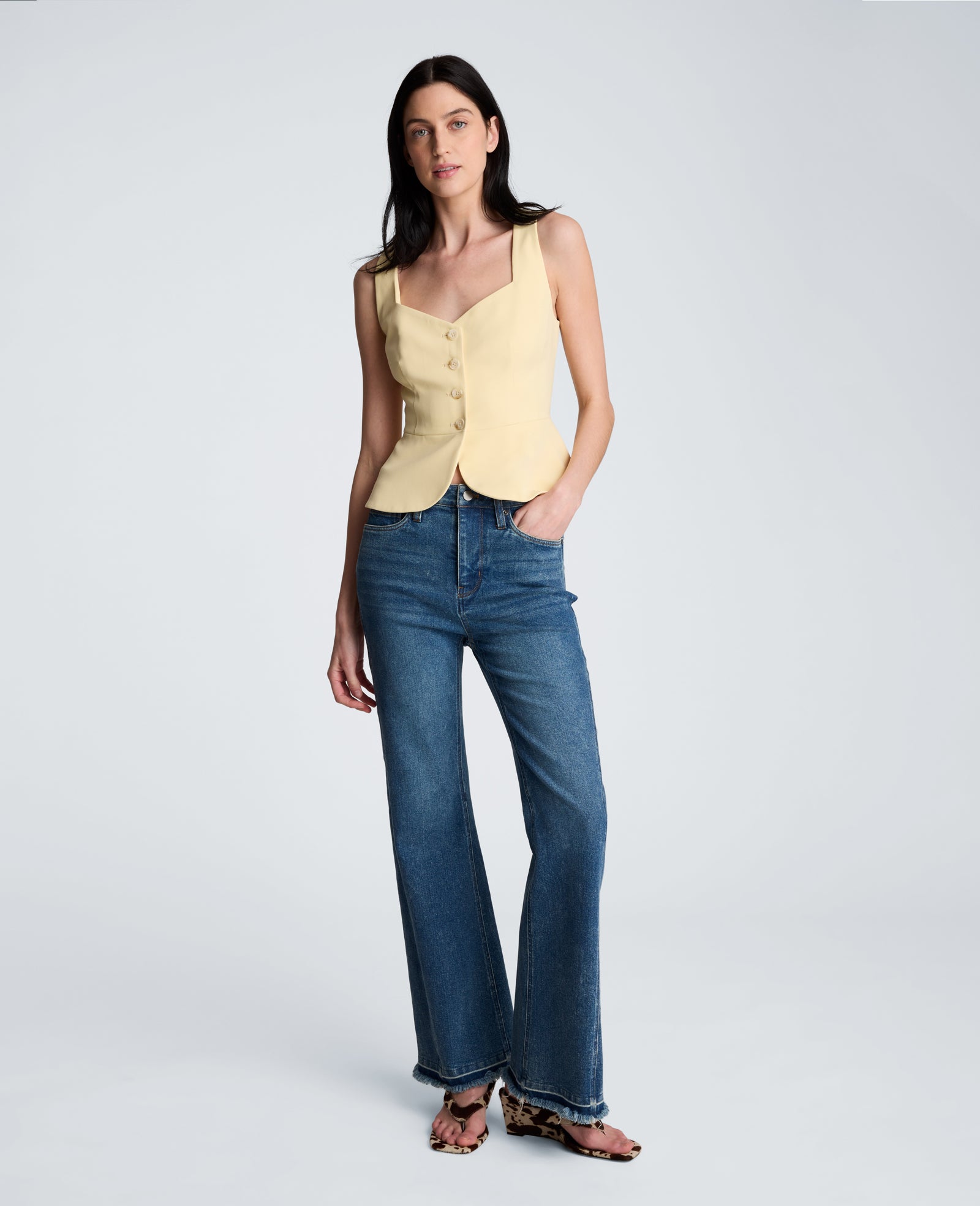 Kenneth Cole Reaction Vision Twill Four Button Curved Peplum Vest gilet giallo pastello XS-XL