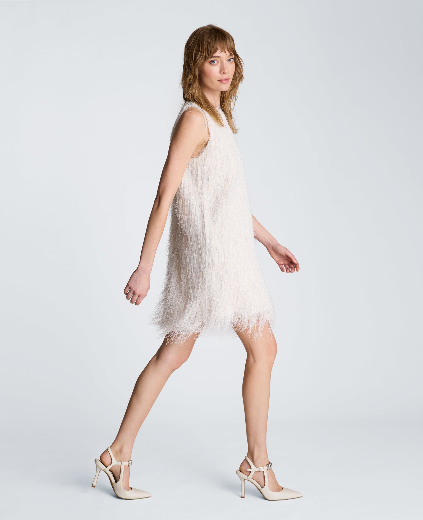 Kenneth Cole Reaction Clothing Fringed Mini Dress abito mini Oyster frange