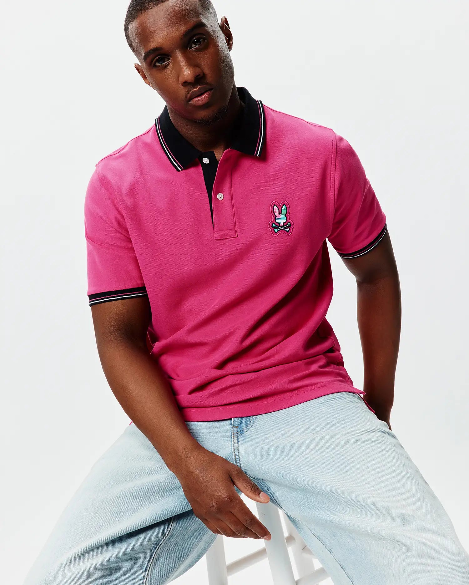 Psycho Bunny Men's Polos Nate Piqué Polo 665 Pink Yarrow cotone Pima
