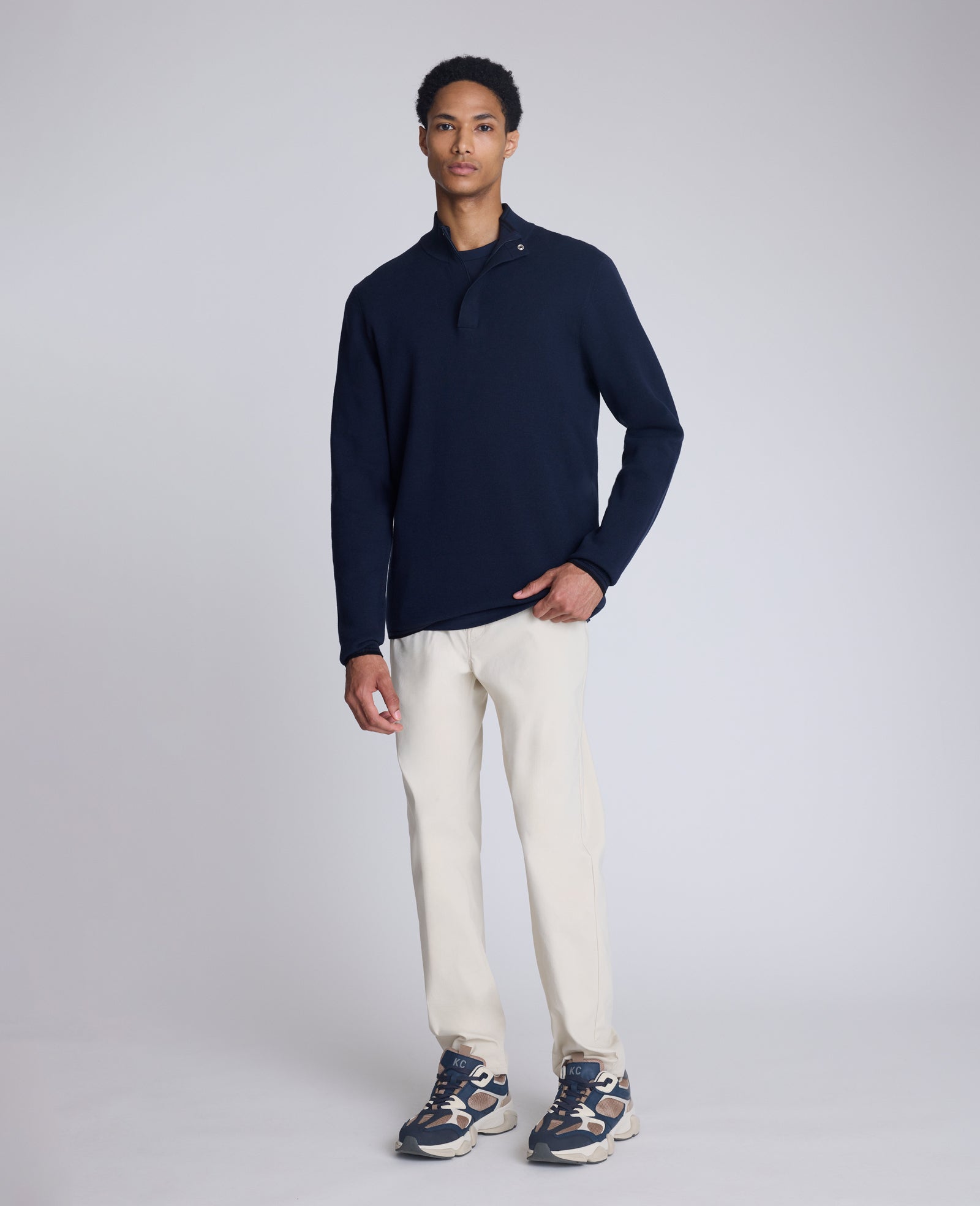 Kenneth Cole Reaction Clothing Quarterzip Pullover Sweater maglione blu navy