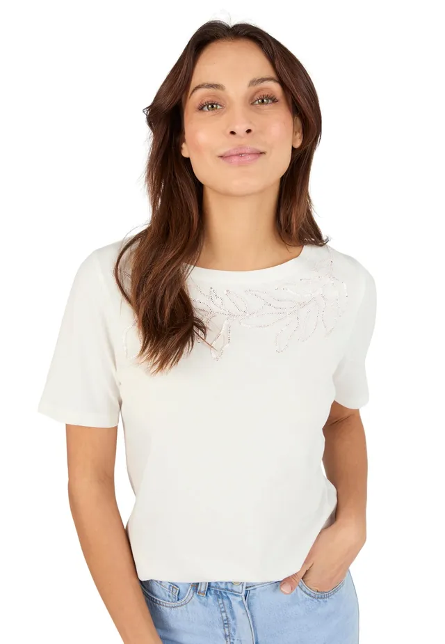 Damart Prêt-à-porter T-shirt Ricamo E Paillettes Puro Cotone Donna