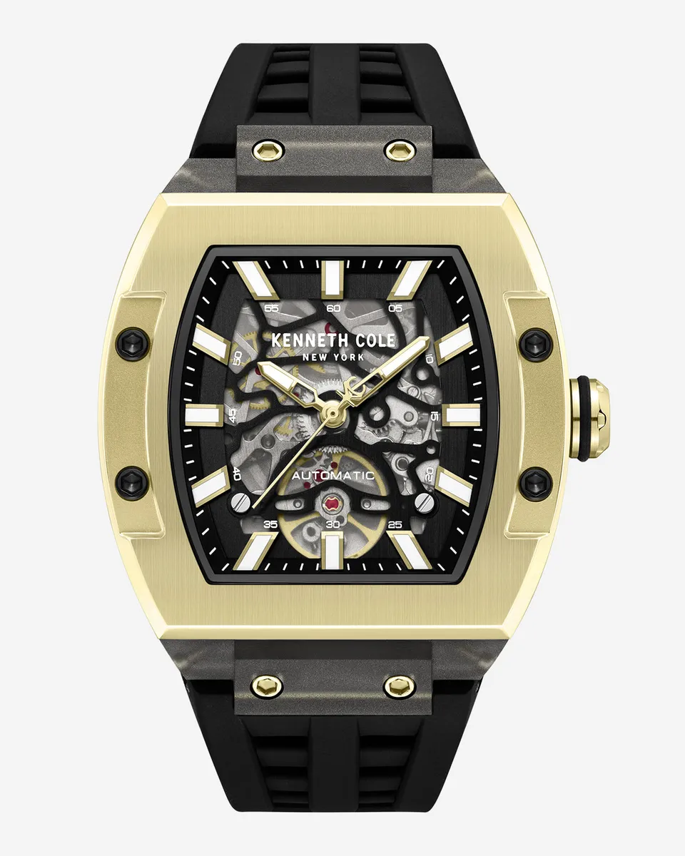 Kenneth Cole Reaction Watches Skeleton Automatic Silicone Watch orologio nero