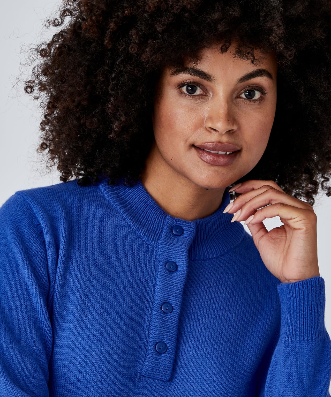 Damart Prêt-à-porter maglione collo alto abbottonato blu porcellana 40