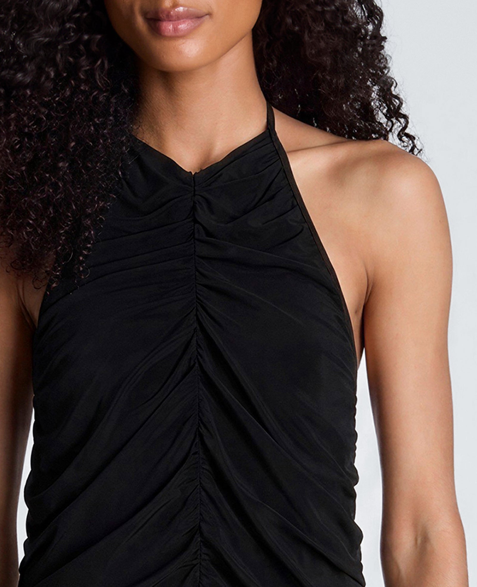 Kenneth Cole Reaction Clothing Ruched Halter Maxi Dress abito nero arricciato