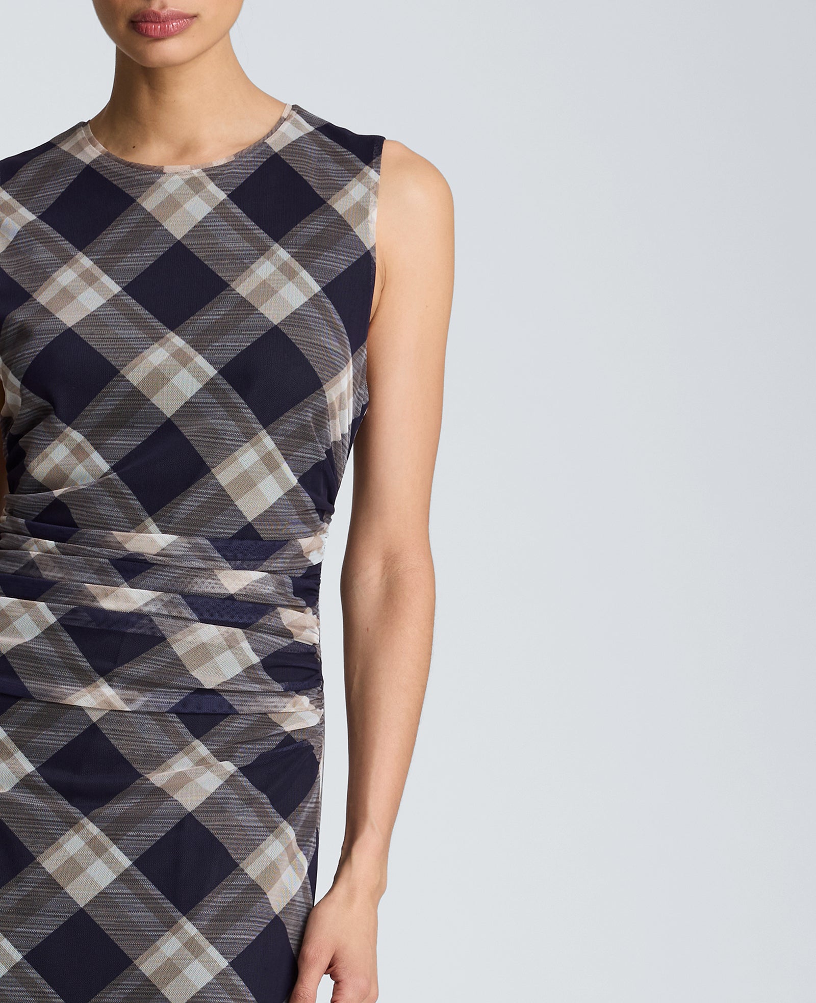 Kenneth Cole Reaction Clothing Side Ruched Midi Dress abito midi blu scuro fantasia