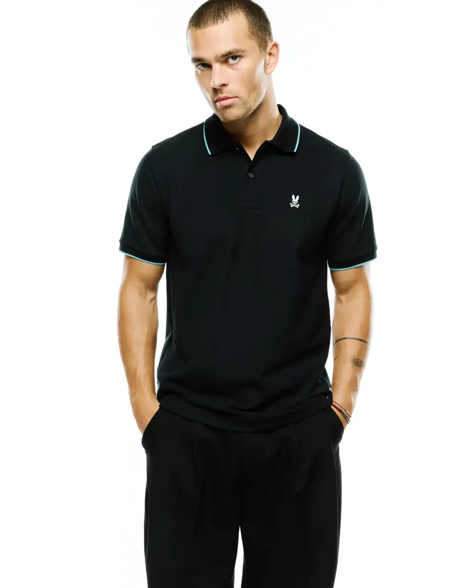 Psycho Bunny Men's Polos Klaus Polo piqué nera in cotone Pima