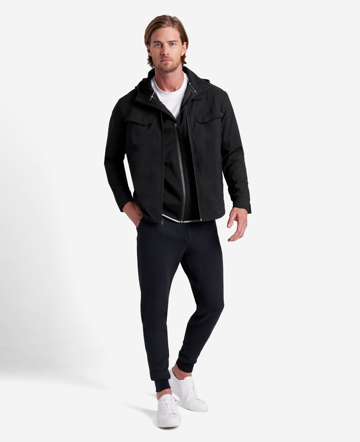 Kenneth Cole Reaction Clothing Active Zip Hoodie felpa nera protezione UPF 50