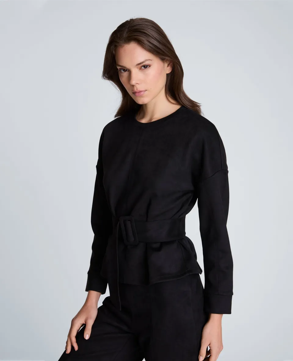Kenneth Cole Reaction Clothing Long Sleeve Crew Neck with Belt abito nero