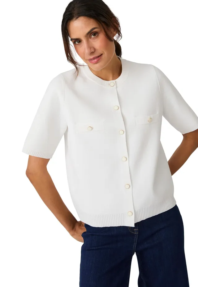 Damart Prêt-à-porter cardigan maglia Milano donna manica corta bianco 38-40