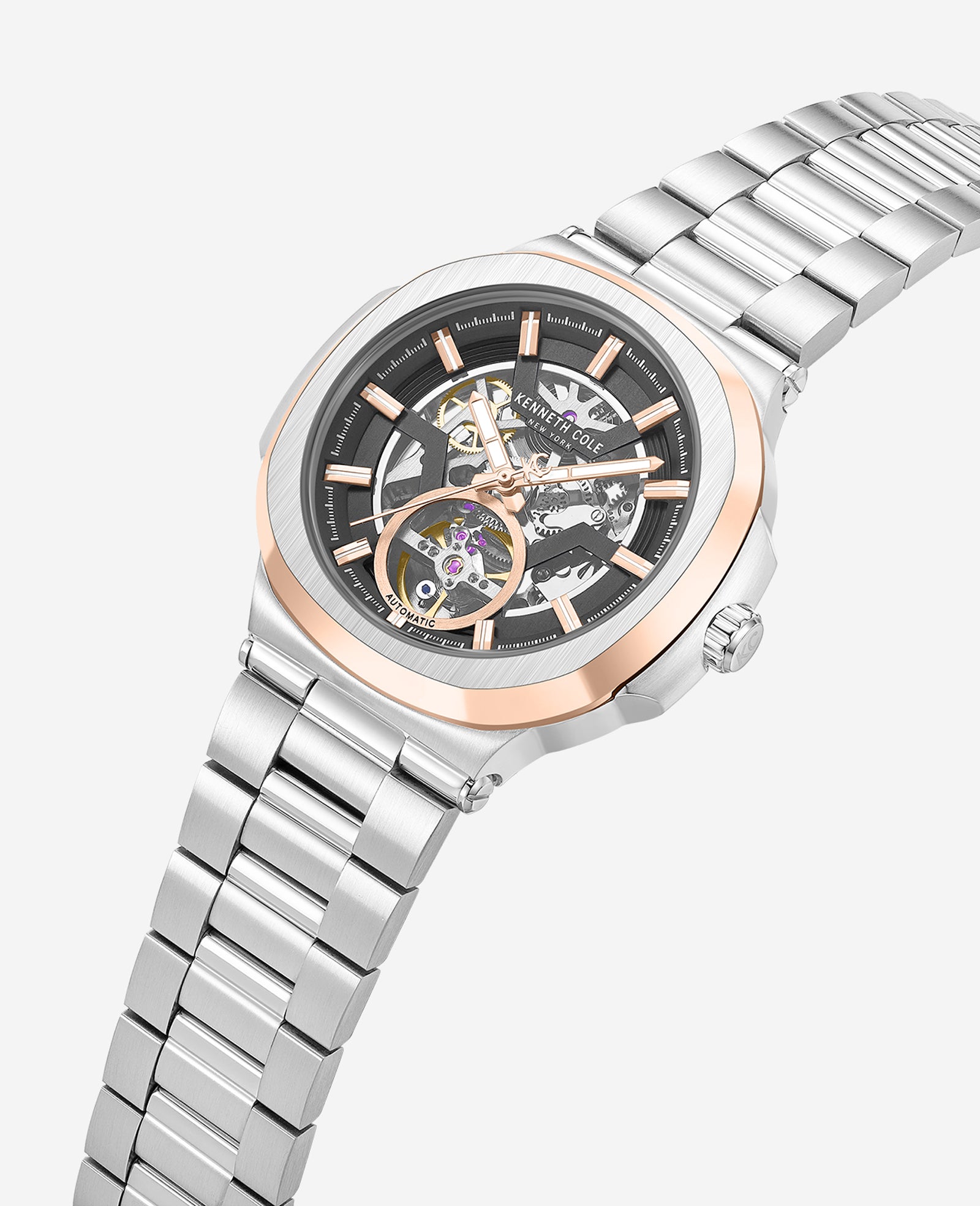 Kenneth Cole Reaction Watches Skeleton Automatic Bracelet Watch orologio automatico argento