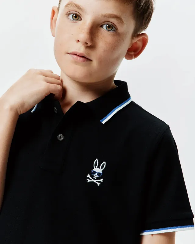 Psycho Bunny Kids Polo Shirts Sunny Pique Polo polo nera in cotone Pima