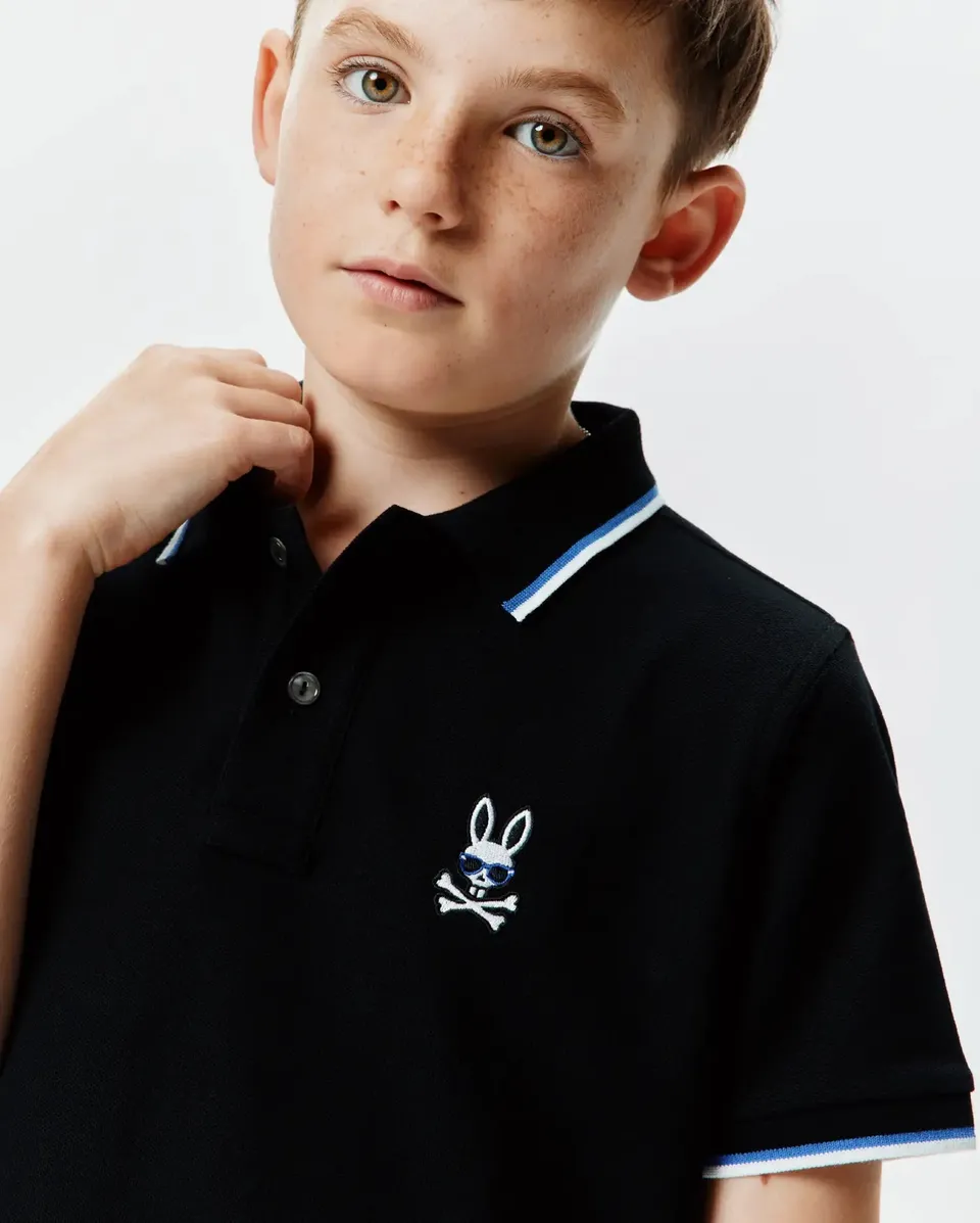 Psycho Bunny Kids Polo Shirts Sunny Pique Polo polo nera in cotone Pima