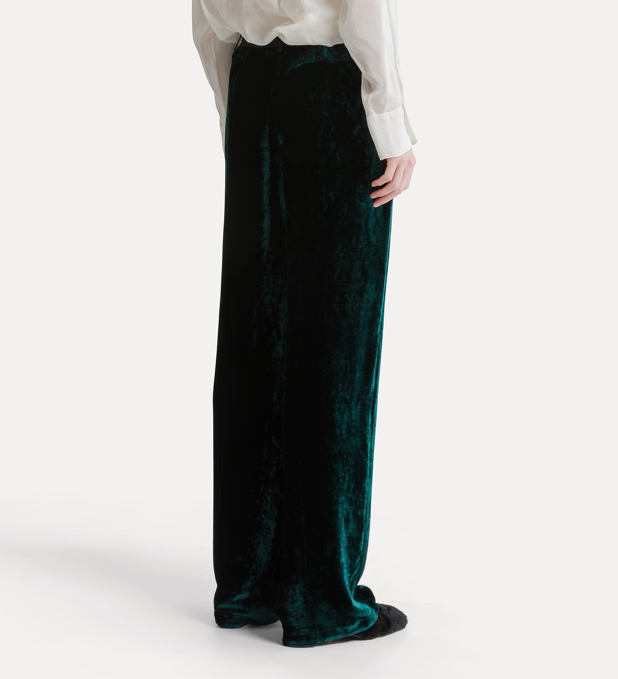 Forte pantaloni moiré velvet tuxedo trousers verdi in velluto