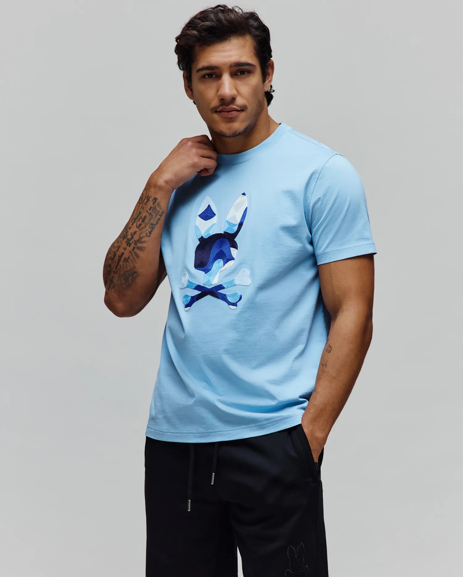 Psycho Bunny Men's Tees Ara Graphic Tee t-shirt blu cotone Pima