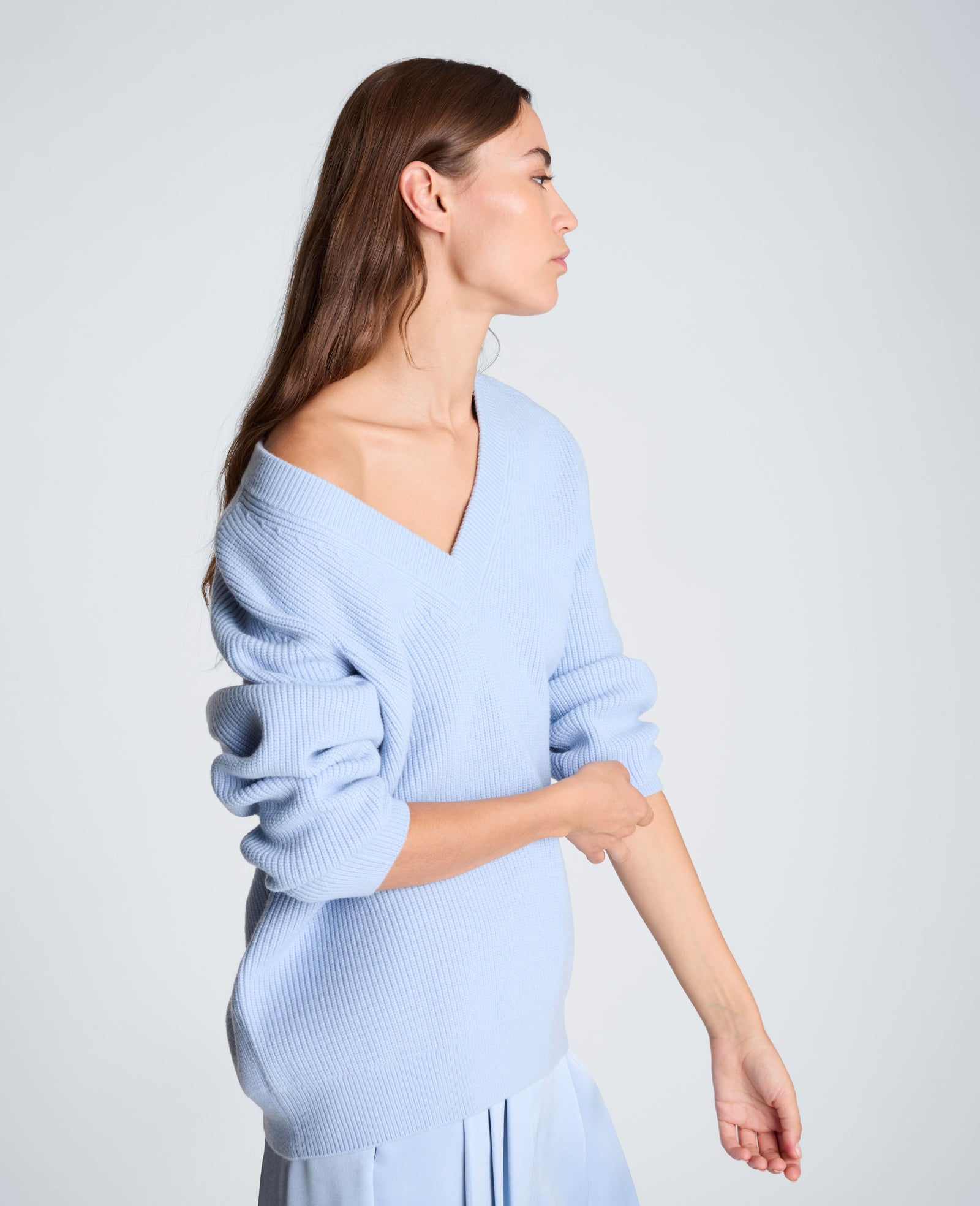 Kenneth Cole Reaction Clothing Oversized V-Neck Raglan Sweater maglione Serene Blue oversize