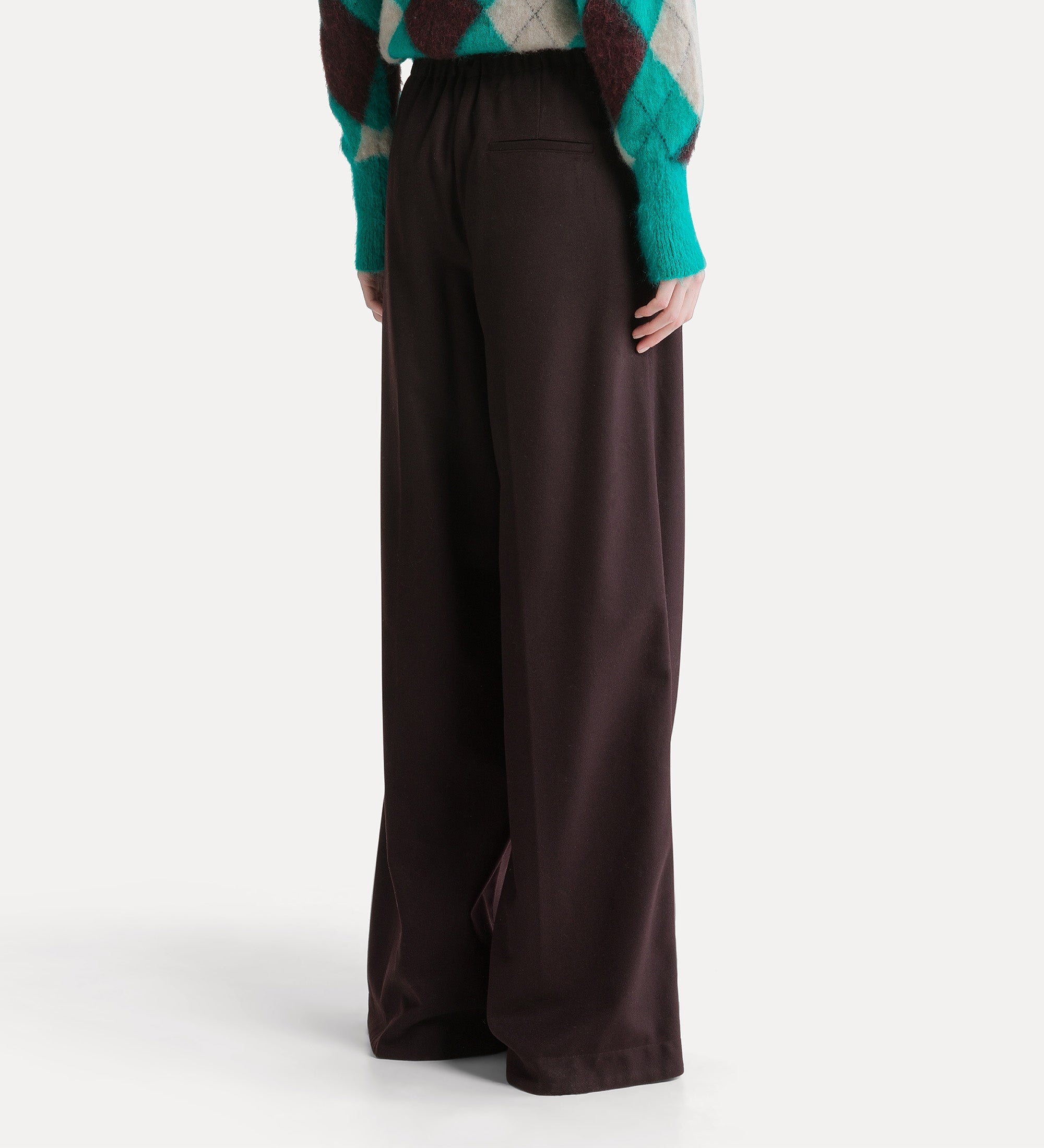 Forte pantaloni in misto lana a gamba ampia fondant