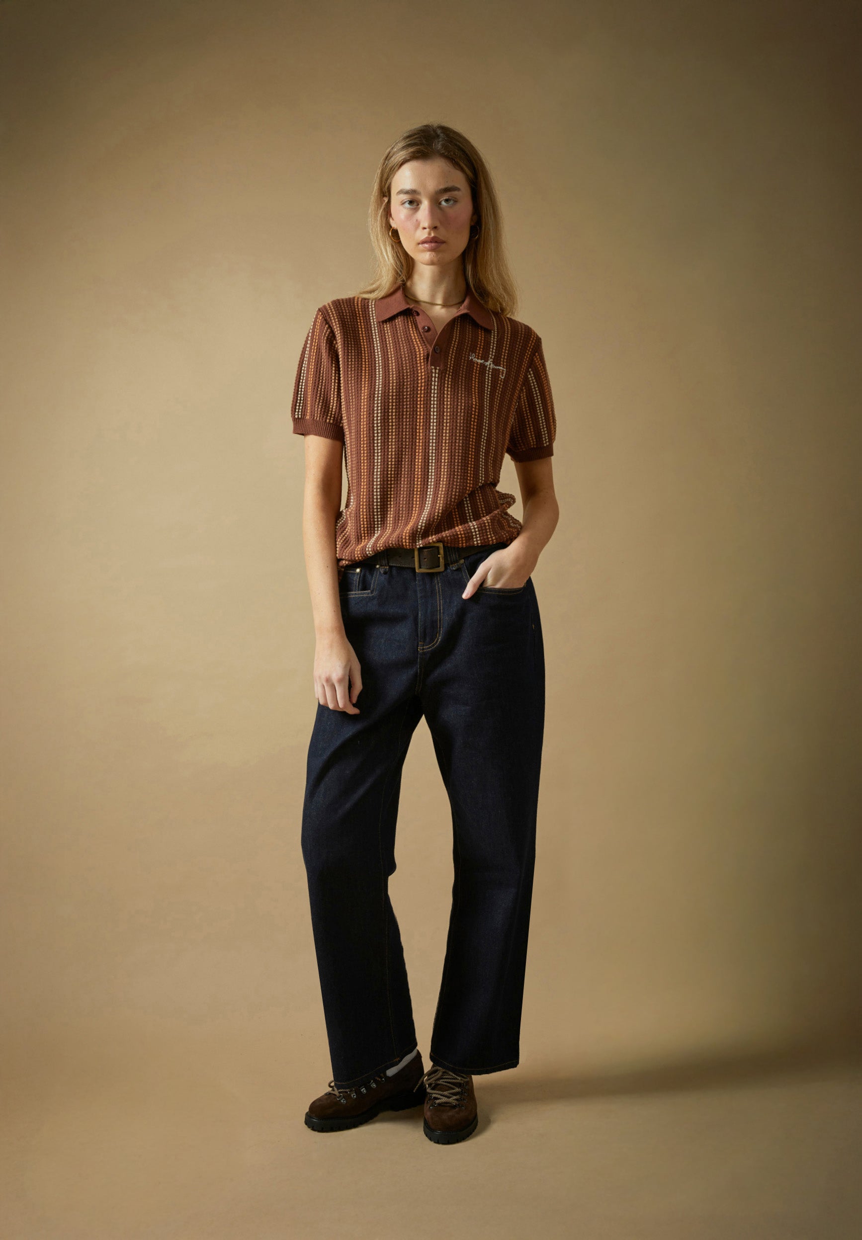 House Of Sunny Womens Tops Stripe Knitted Polo polo a righe