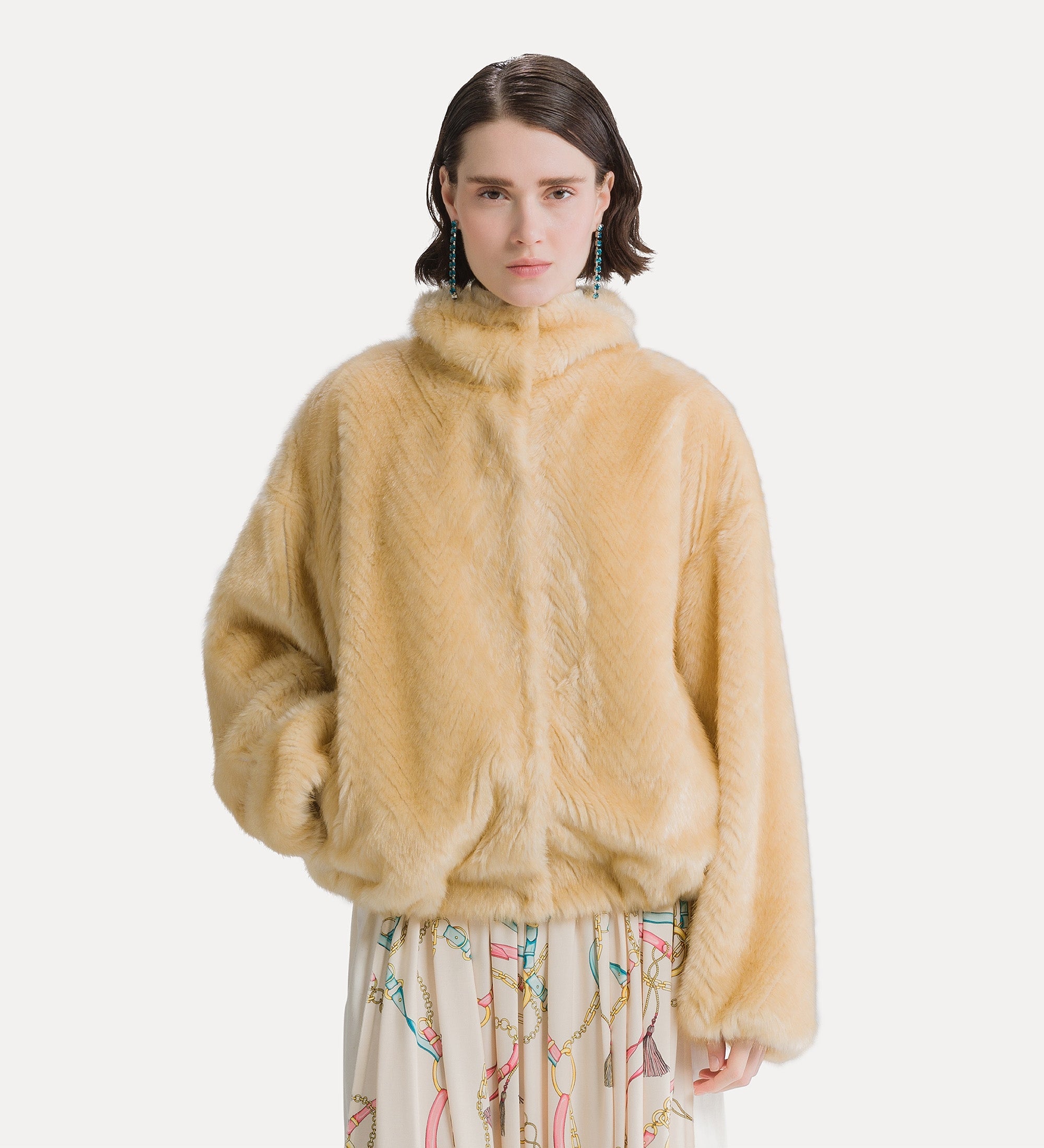 Forte giacche faux fur bomber jacket bomber giallo oro motivo chevron