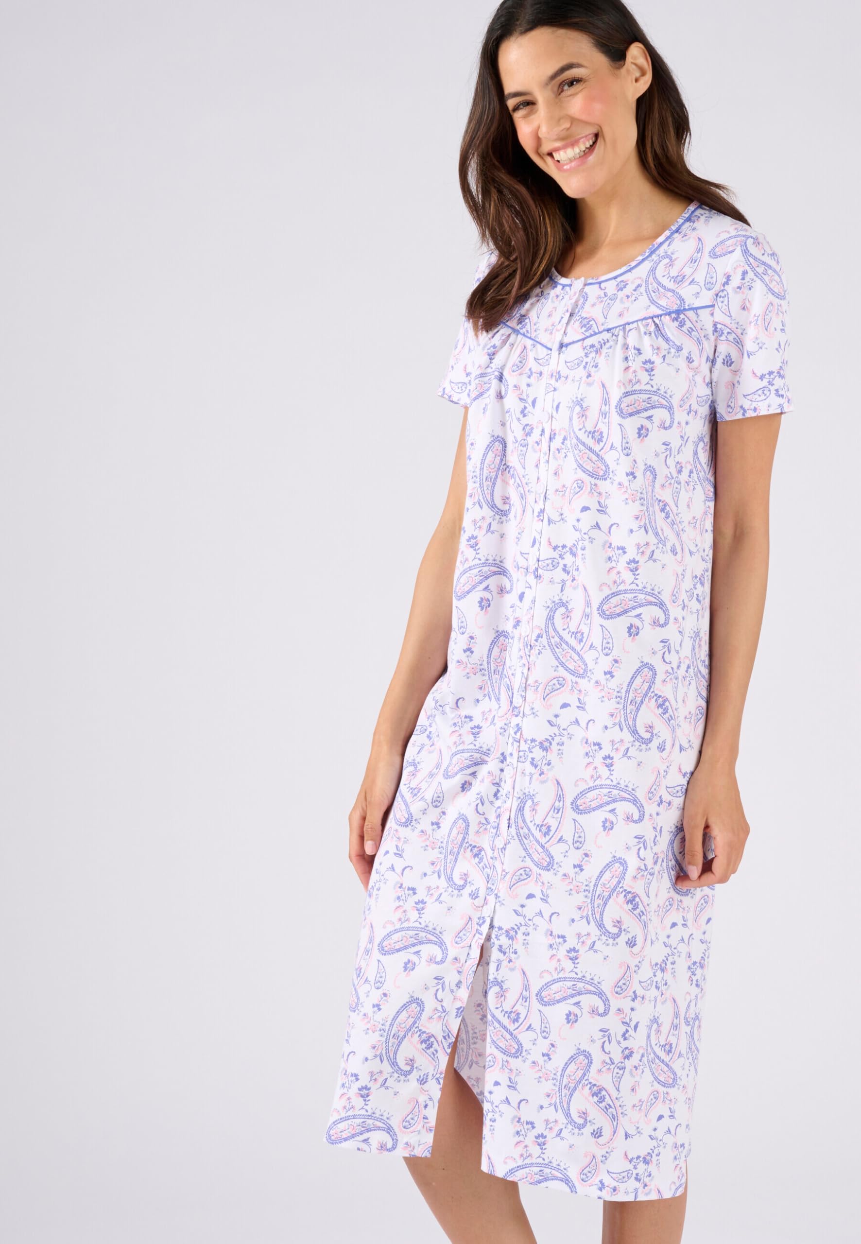 Damart Homewear Camicia da Notte in Maglia Puro Cotone Jersey 34-36 XS Blu