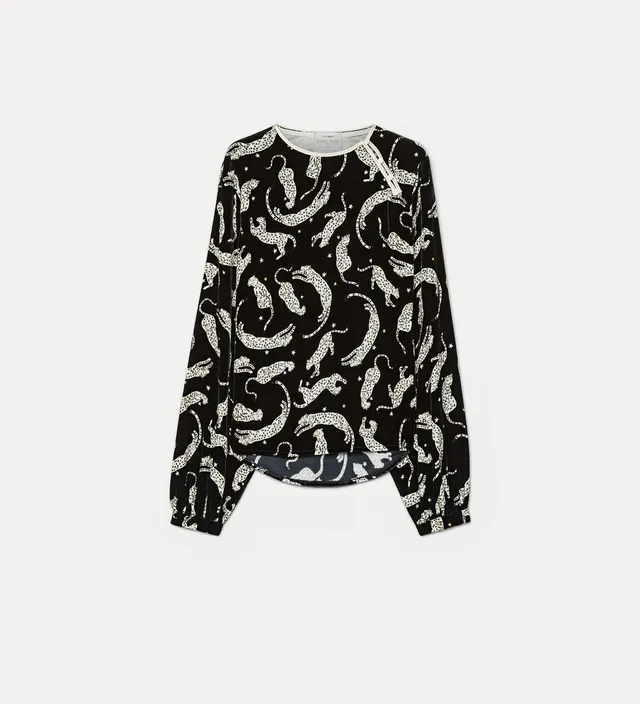 Forte camicie velvet top with “royal leopard” print night top nero