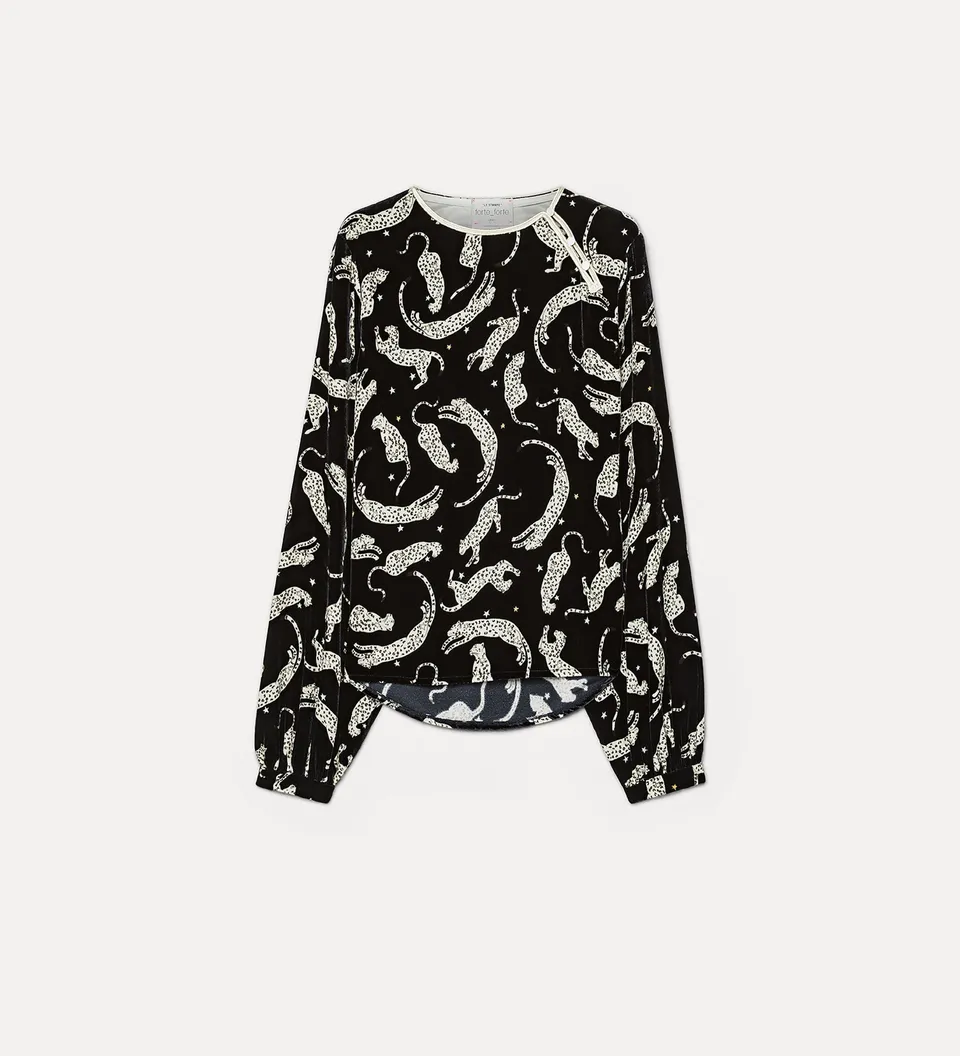 Forte camicie velvet top with “royal leopard” print night top nero