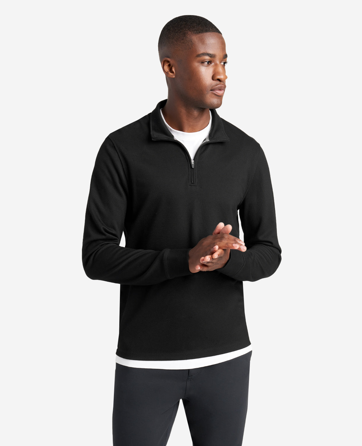 Kenneth Cole Sport Quarter-Zip Knit Pullover maglia nera uomo in tessuto traspirante
