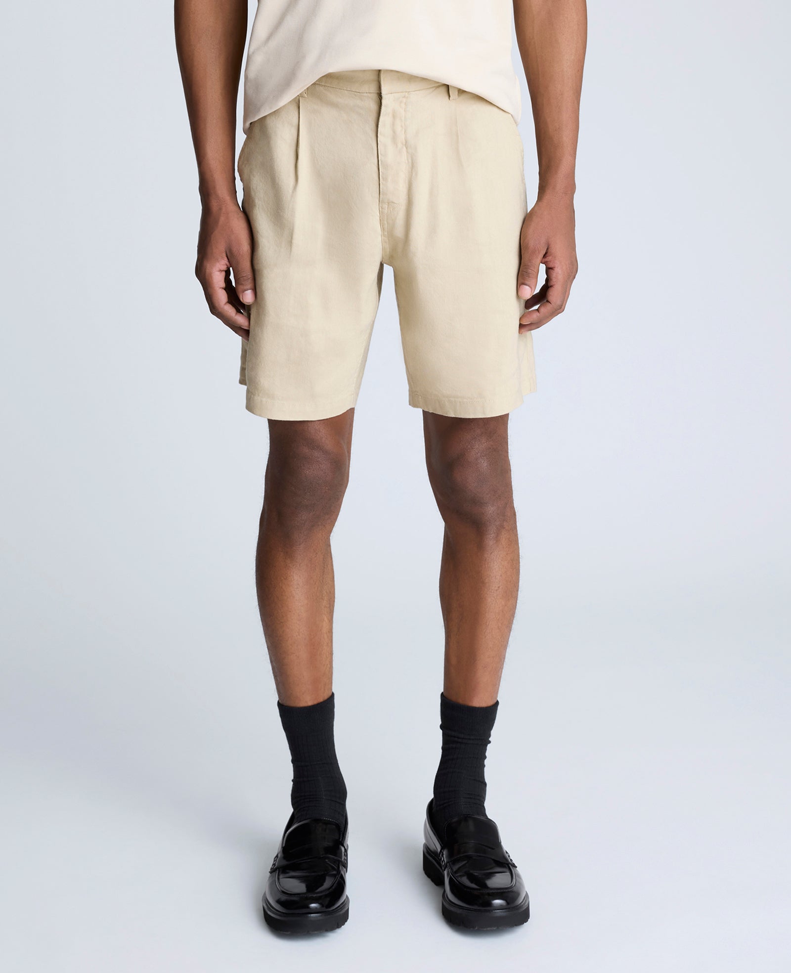 Kenneth Cole Reaction Clothing Performance Pleated Linen Short bermuda beige lino