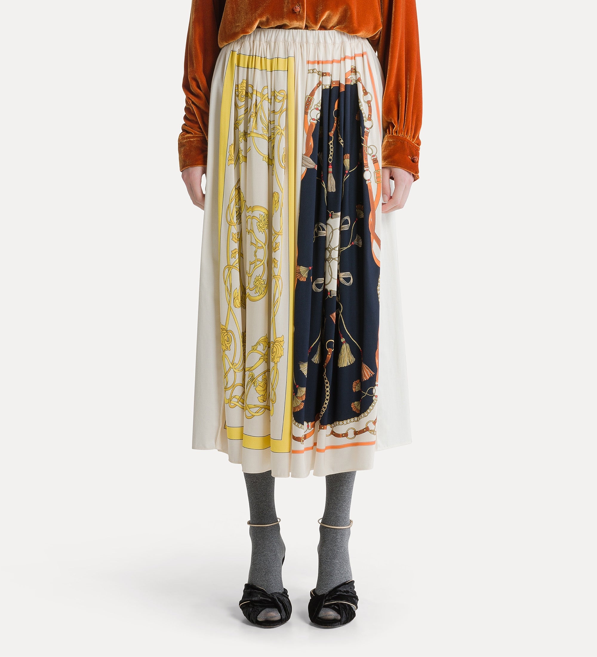 Forte gonne The Crown Placed Print Skirt gonna nera svasata