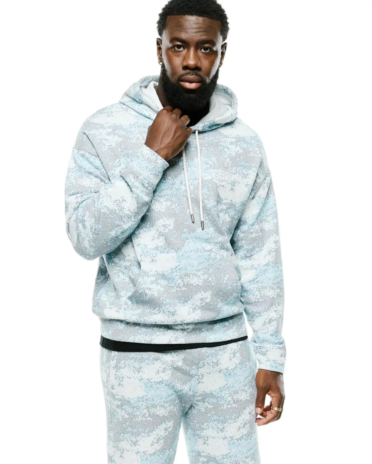 Psycho Bunny Men's Sweatshirts & Hoodies Alfie All-Over Print Hoodie felpa con cappuccio ecru