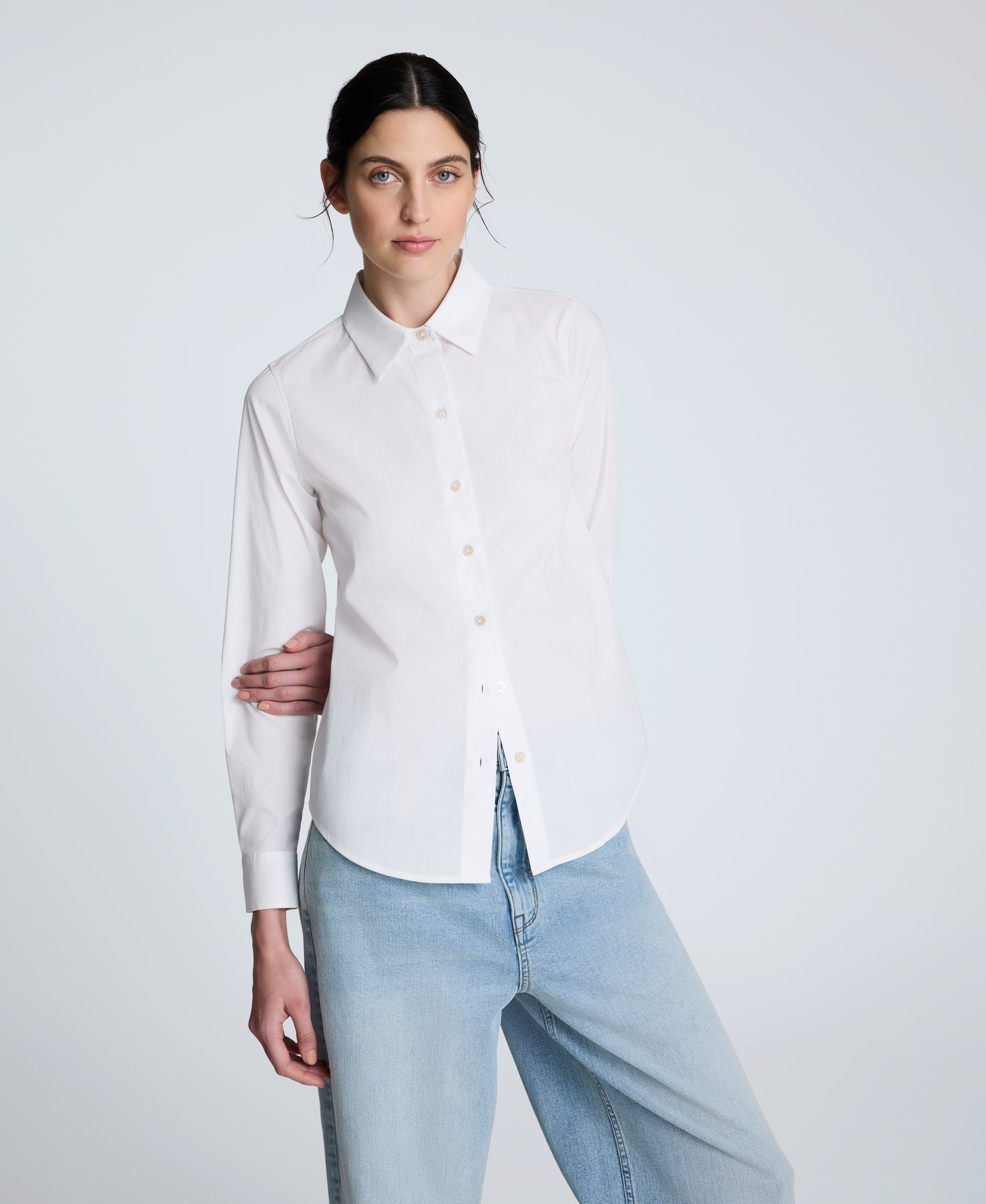 Kenneth Cole Reaction Clothing Poplin Button Front Shirt camicia bianca