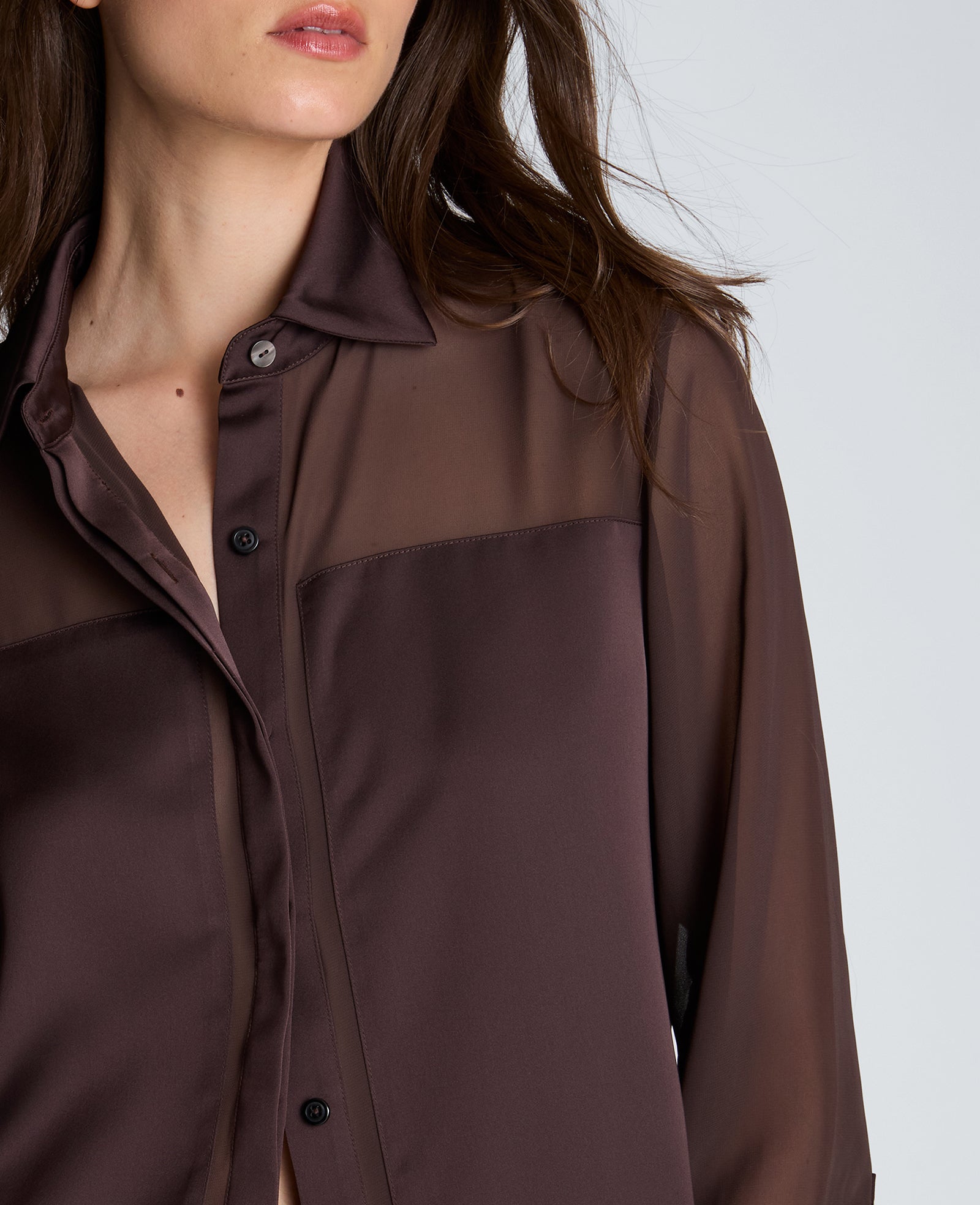 Kenneth Cole Reaction Clothing Long Sleeve Button Front Shirt camicia marrone XS