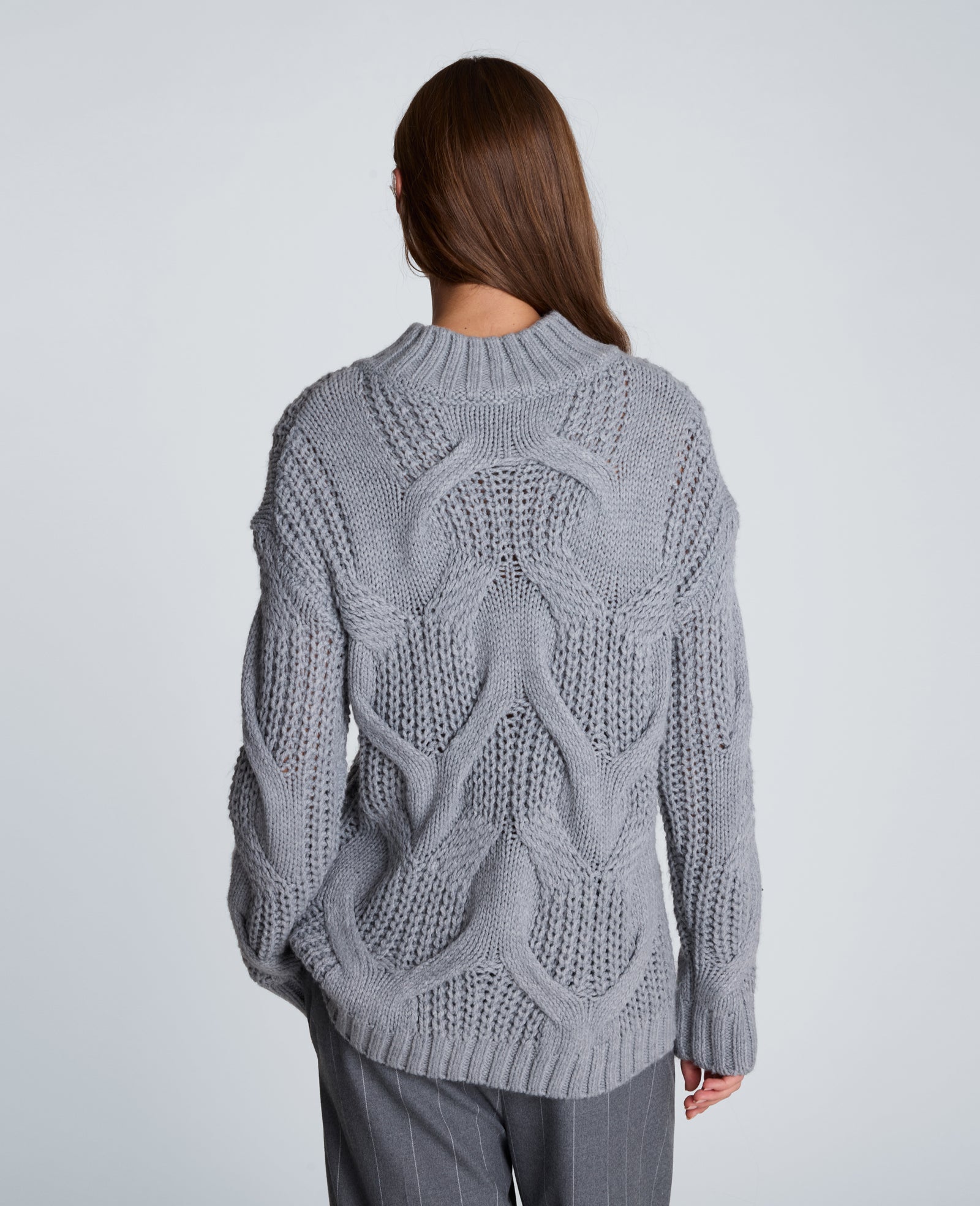 Kenneth Cole Reaction Clothing Oversized Cable Mock Neck Sweater maglione grigio XS