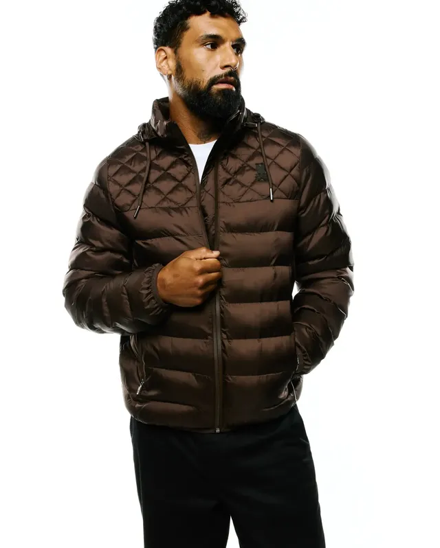 Psycho Bunny Jackets Emerik giacca piumino con cappuccio marrone regular nylon